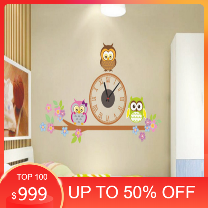 Đồng hồ kèm decal trang trí 3 chim cú