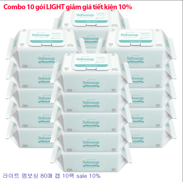 Combo 10 gói khăn ướt không mùi Hàn Quốc cho bé- Light80