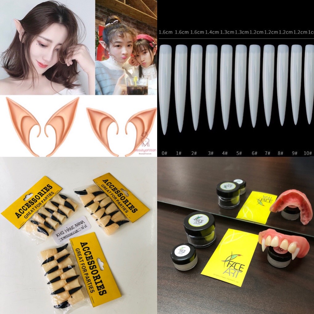HALLOWEEN Tai nhọn , răng nanh nhọn , móng tay nhọn , mũi gia hoá trang phu thuy - ngón tay nhọn hoá trang