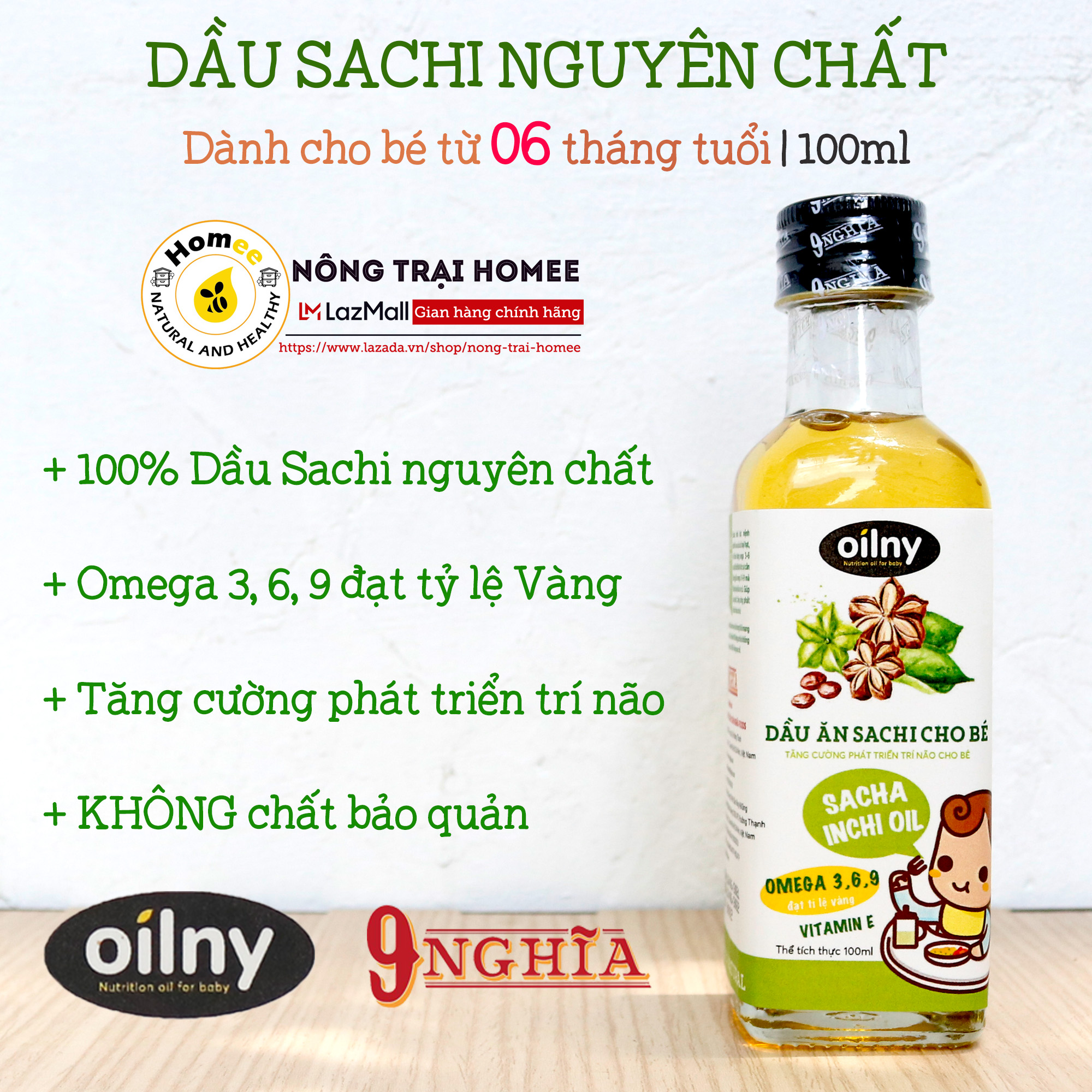Dầu ăn Sachi nguyên chất cho bé ăn dặm 100ml OILNY 9