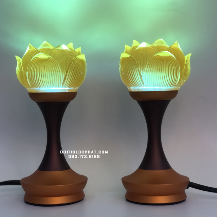 Đèn thờ đổi màu lưu ly sen cụp cao 12-14-18cm