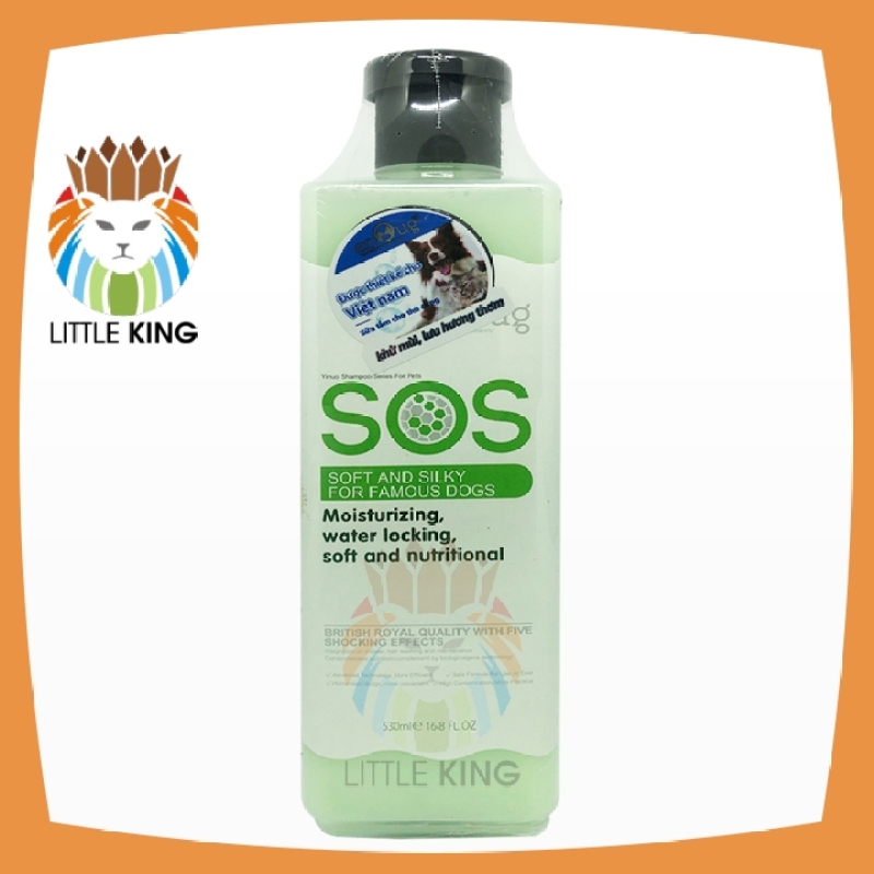 Sữa tắm SOS giúp mềm mượt lông, dưỡng lông cho chó mèo dung tích 530ml - Chai xanh lá - Little King pet shop
