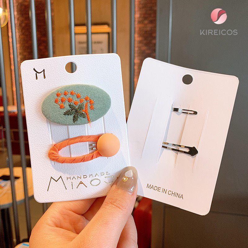 [HCM]Set 2 Kẹp Tóc Thêu Hoa Và Kẹp Bấm Tóc Màu Macaroon - kireicos