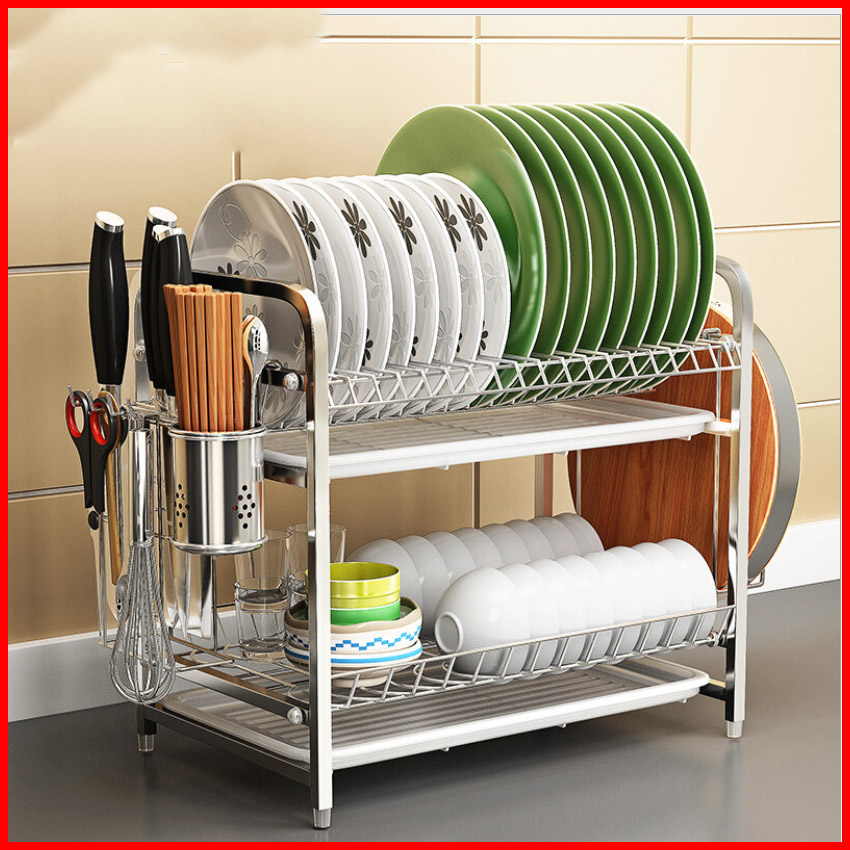 Plastic soup plate, size 43x27x40cm, high grade stainless steel, with spoon chopsticks holder, chopping board knife shelf, stainless steel dish stand, smart kitchen storage shelf with water tray-1 year warranty