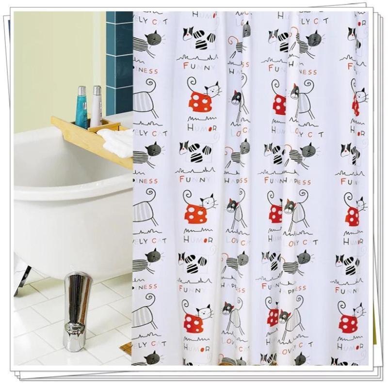 Rèm Phòng Tắm / Rèm Cửa Sổ Trằng Họa Tiết Mèo Chữ 180cm X 180cm Loại 1