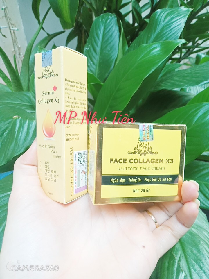 [HCM]Combo dưỡng da phục hồi hư tổn da gồm kem face collagen x3 và Serum collagen x3