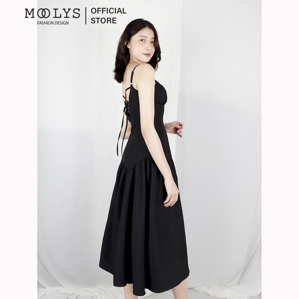 Đầm dự tiệc hai dây midi sang chảnh Moolys MD016
