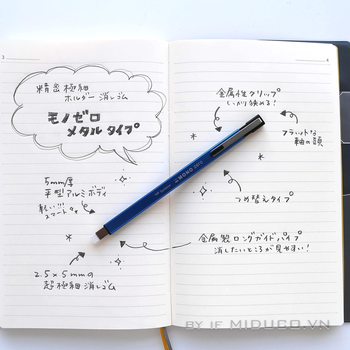 Bút Tẩy Tombow Mono zero mẫu mới thân tròn (đầu dẹp)