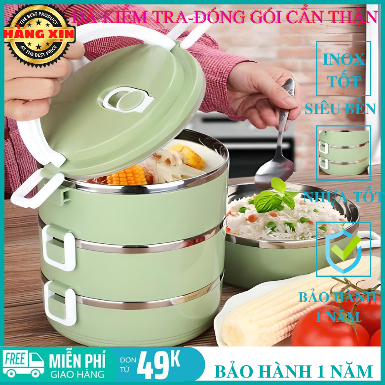 Hộp đựng cơm giữ nhiệt 4 ngăn/hộp đựng cơm giữ nhiệt inox giá rẻ -Hộp cơm hộp đựng cơm văn phòng giữ nhiệt 4 tầng inox