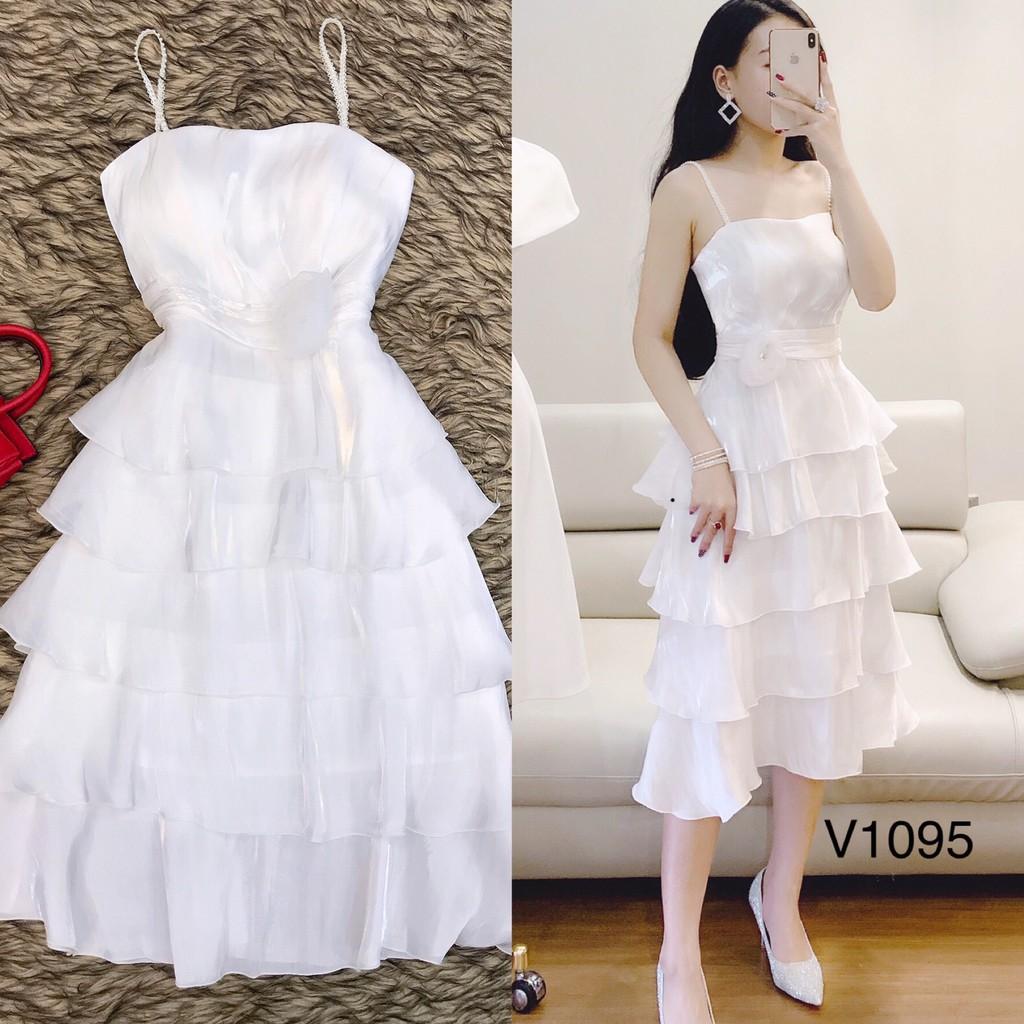 Set váy đầm ren dài tay, chân váy xếp tầng cao cấp thiết kế sang chảnh dự  tiệc kèm áo 2 dây bên, vá ren trắng | Shopee Việt Nam