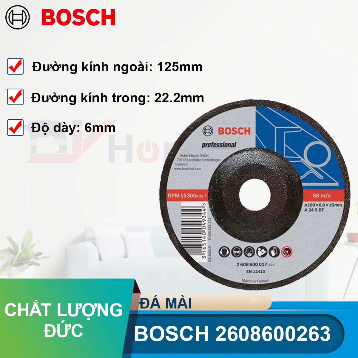 Đá mài Bosch 125x6x22.2mm (sắt) 2608600263