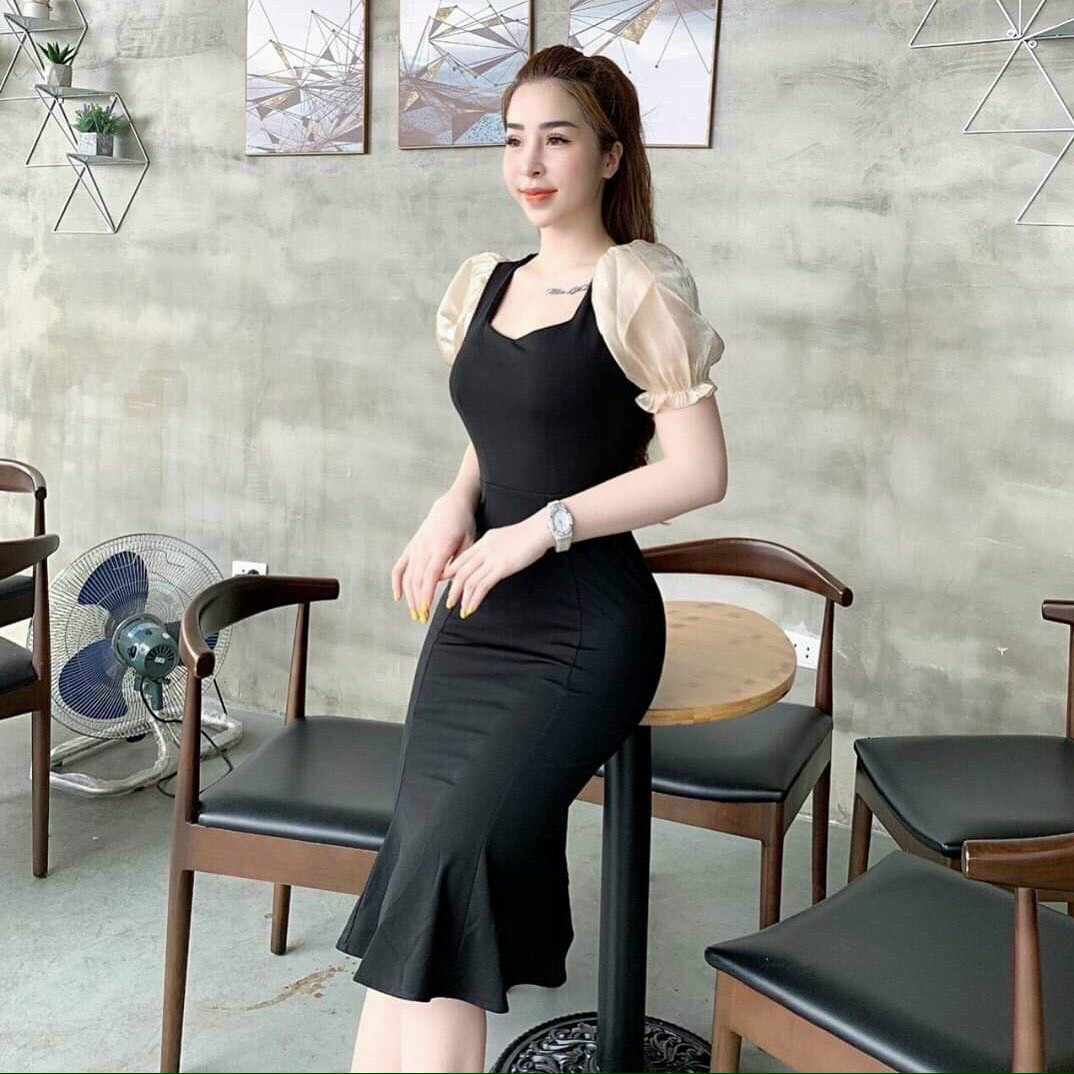 Đầm váy ôm body đuôi cá tay phối voan kiếng siêu xinh đầy cuốn hút