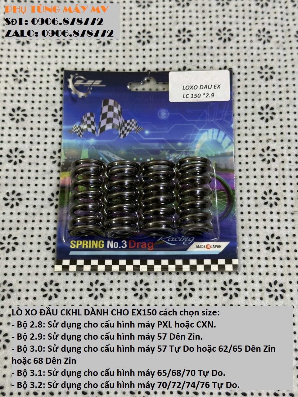 Lò xo đầu độ HL size 2.8/2.9/3.0/3.1/3.2 dành cho xe Ex150
