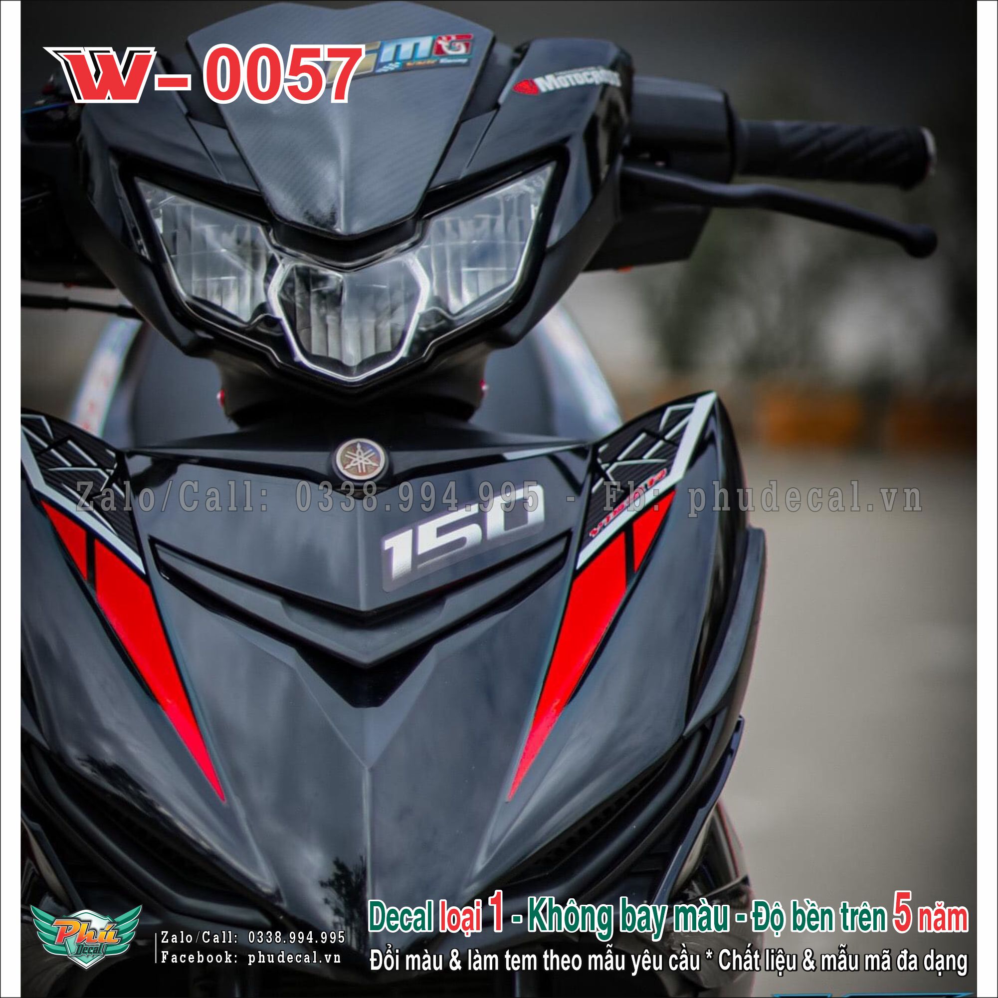 Tem rời dán xe exciter 150 đen chỉ đỏ y15zr