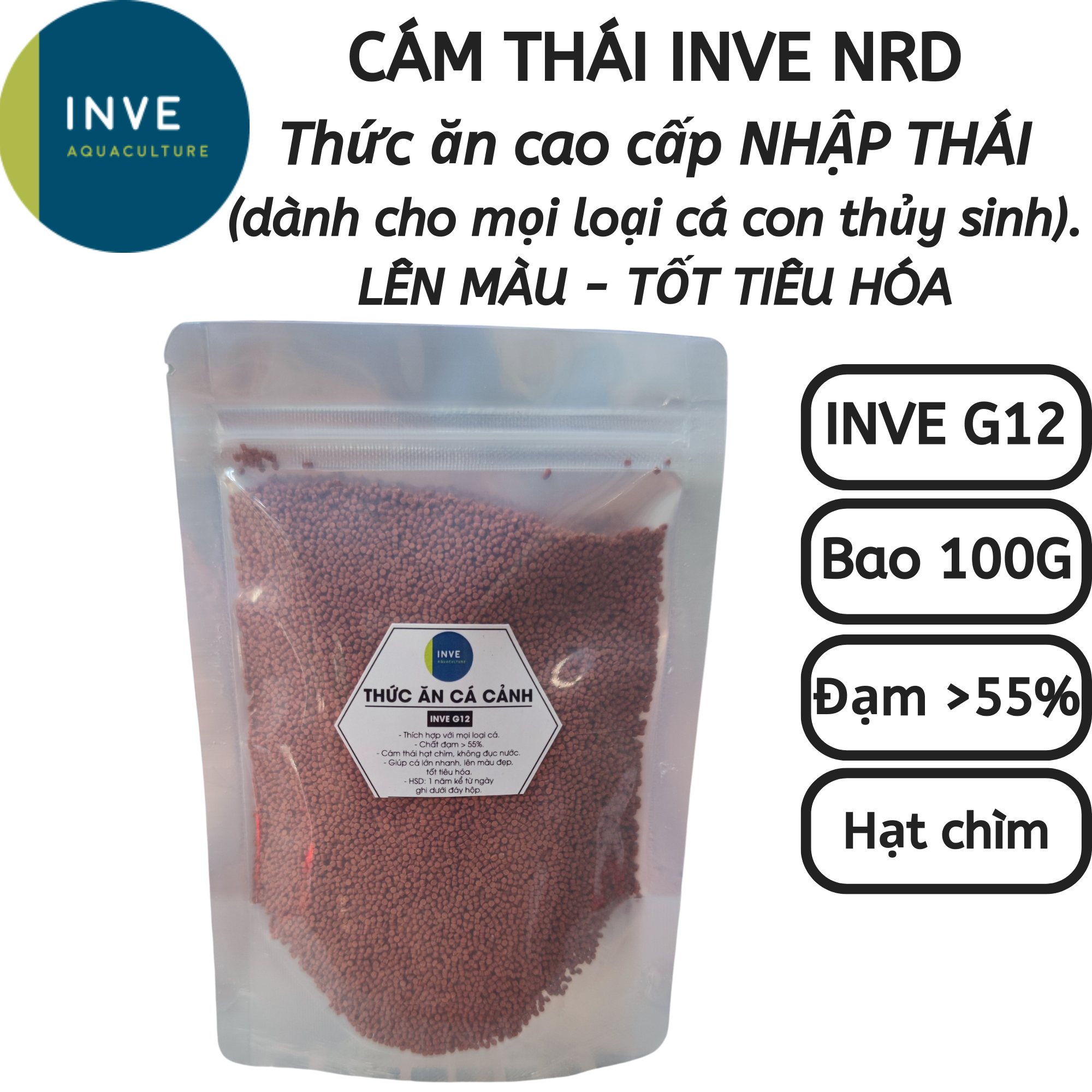 Pack 100g Thai Bran inve G12-ranchu fish food, goldfish, 7-color fish, Betta fish, premium-grade sputtering fish | Hingaostore.