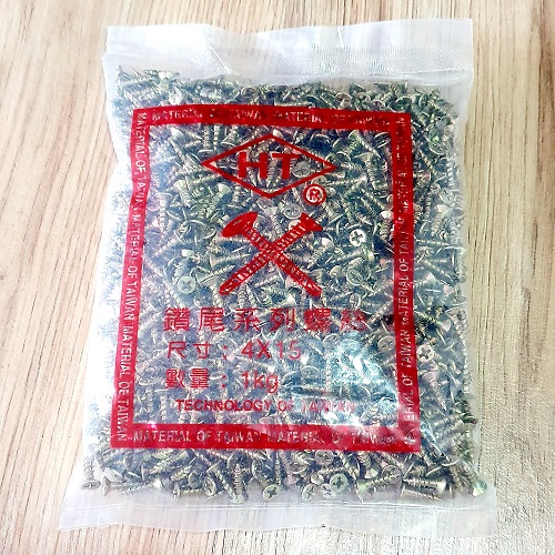 Gói 1kg Vít Bắt Gỗ Vàng Đầu Bằng Ren Thưa Kích Thước 4x15mm