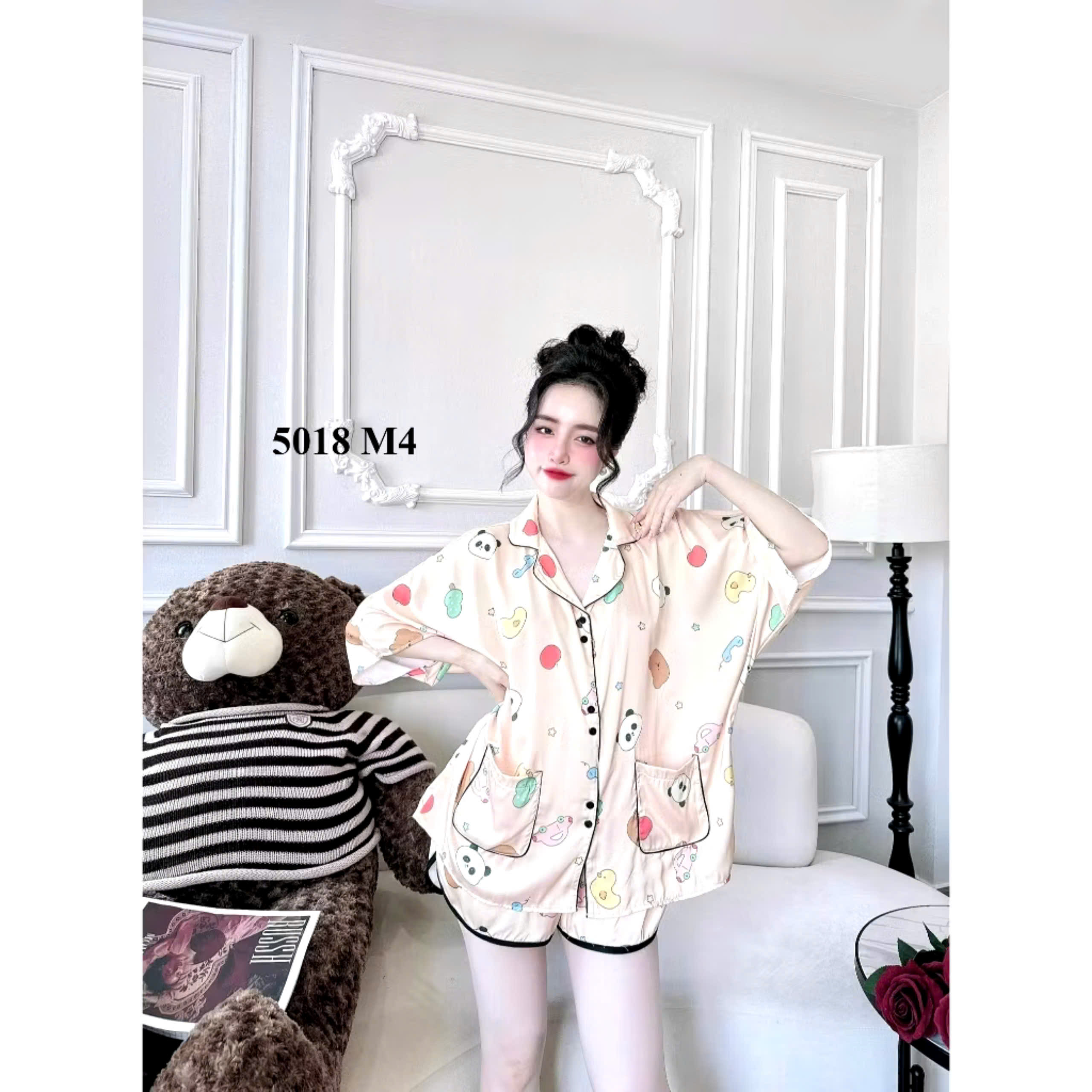 Đồ Bộ Ngủ Pijama Đùi Cánh Dơi Mango Bigsize 50-100kg Lụa Nhật