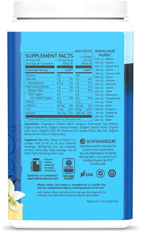 Bột Protein Thực Vật Hữu Cơ High Performance SunWarrior Warrior Blend vanilla