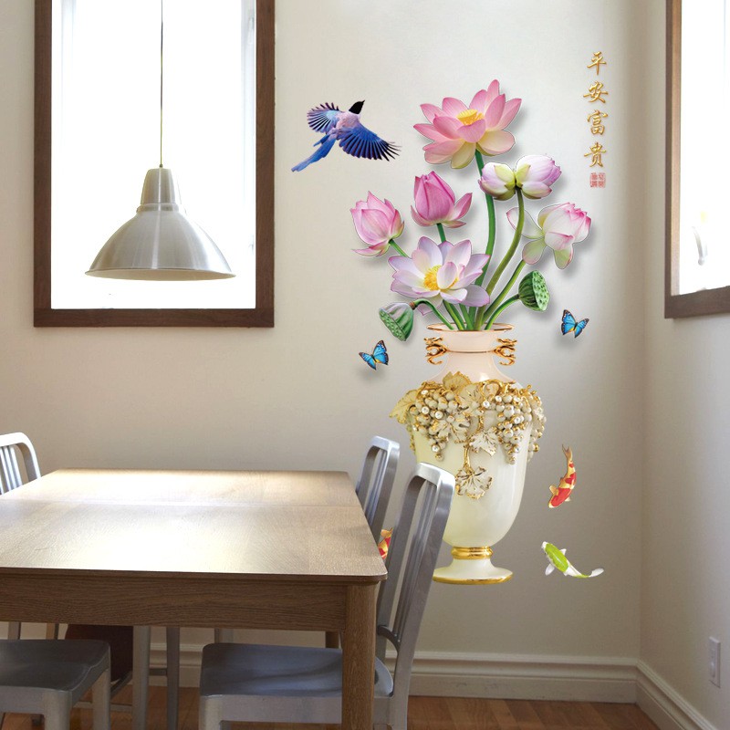 Decal dán tường bình hoa sen