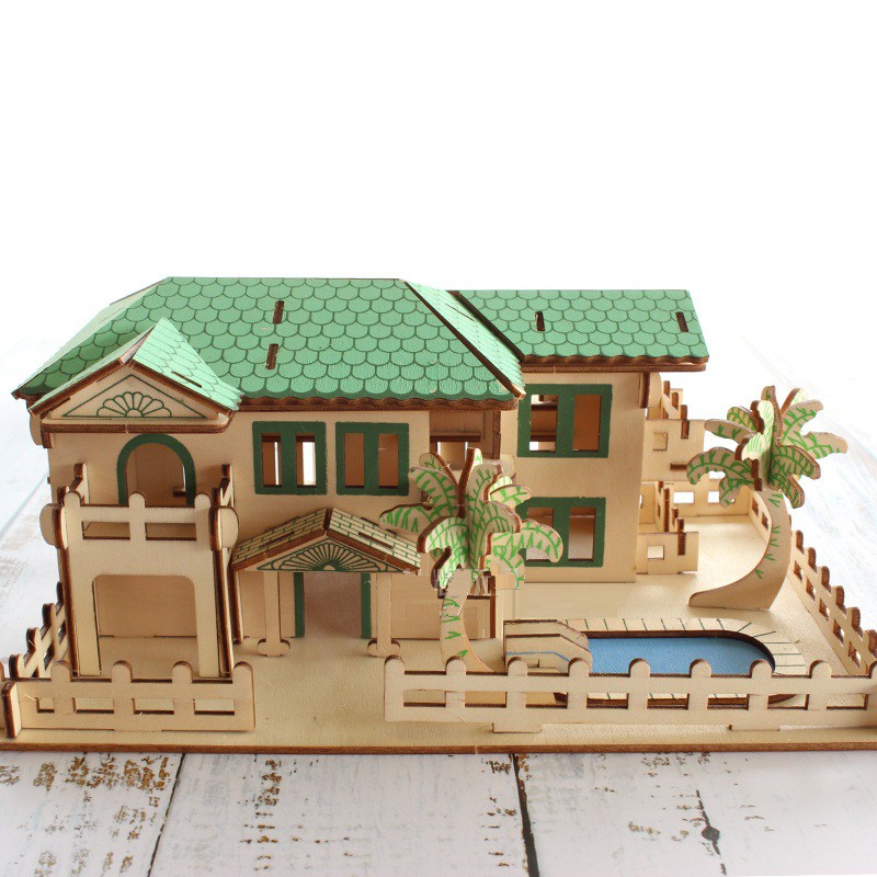 Đồ chơi lắp ráp 3D gỗ mô hình Beach House cắt laser