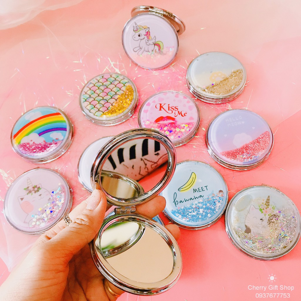 Gương mini kim tuyến 2 mặt lấp lánh