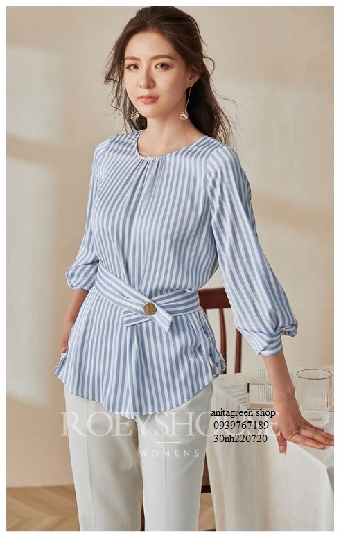Nh220720-áo sơ mi sọc thắt eo