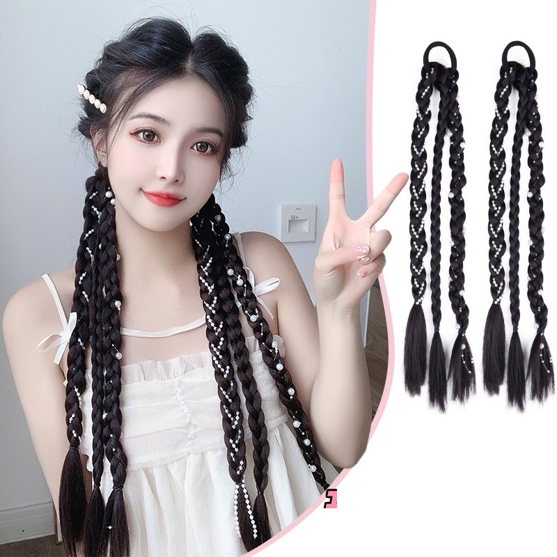 Tóc giả tết thắt bính đính hạt JM360 💖FREESHIP💖 tóc tết thắt bính, tóc giả thắt bím