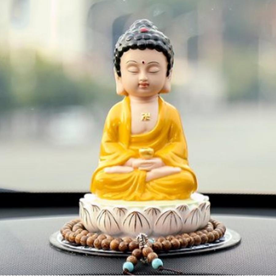 Tượng Phật tọa đài sen - Phật Ông gốm vàng (Kèm chuỗi)