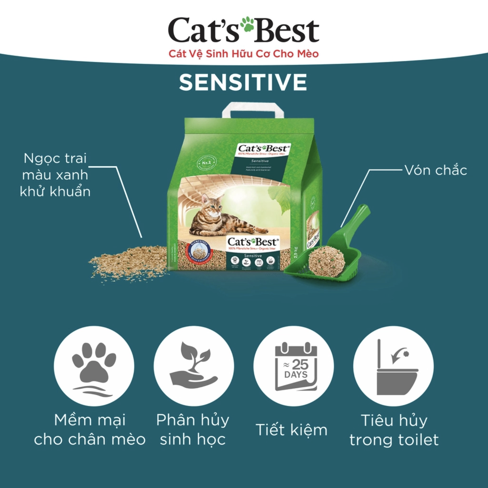 Cát vệ sinh cho mèo Cat's Best Sensitive