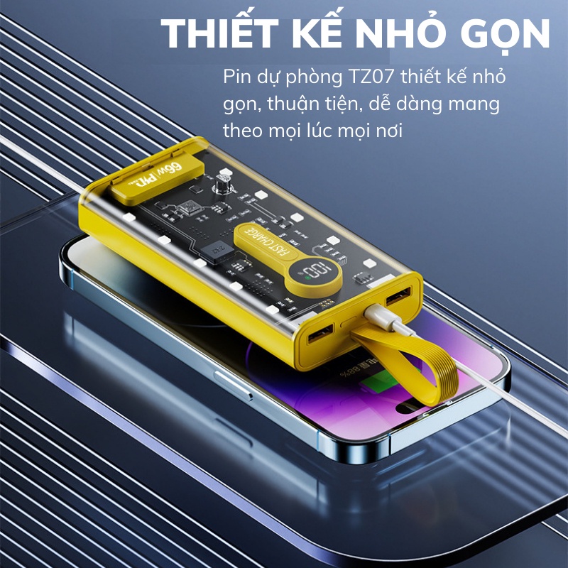 Pin sạc dự phòng 20000mah Hỗ trợ sạc nhanh 22.5W-40W, hỗ trợ đầu ra 66W tối đa,Tích hợp 2 cổng sạc đầu ra và màn hình Led hiển thị pin