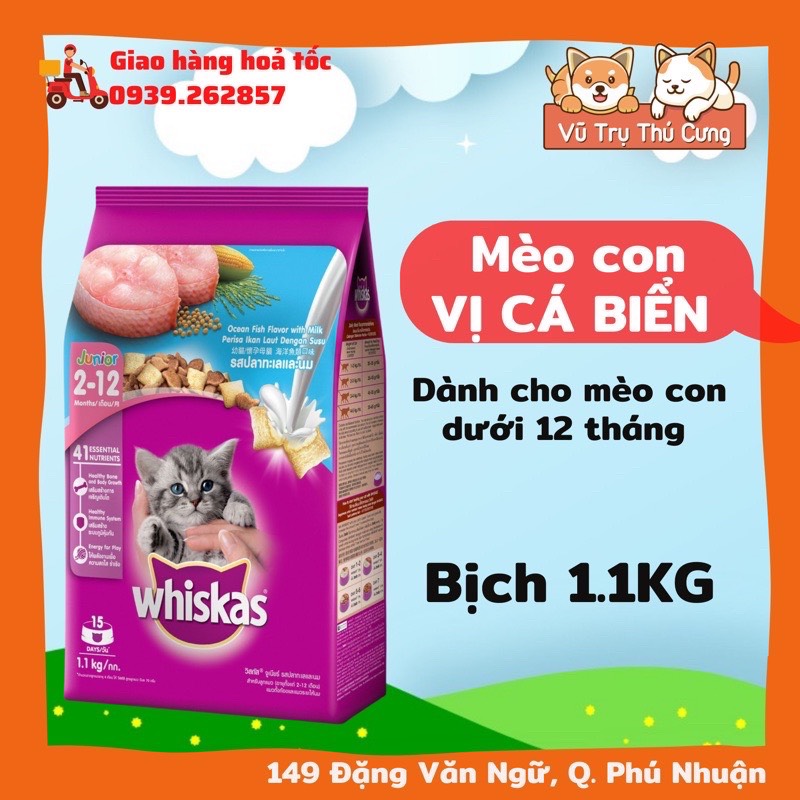 1,1kg kitten Whiskas seeds cat dry food fish and milk flavor
