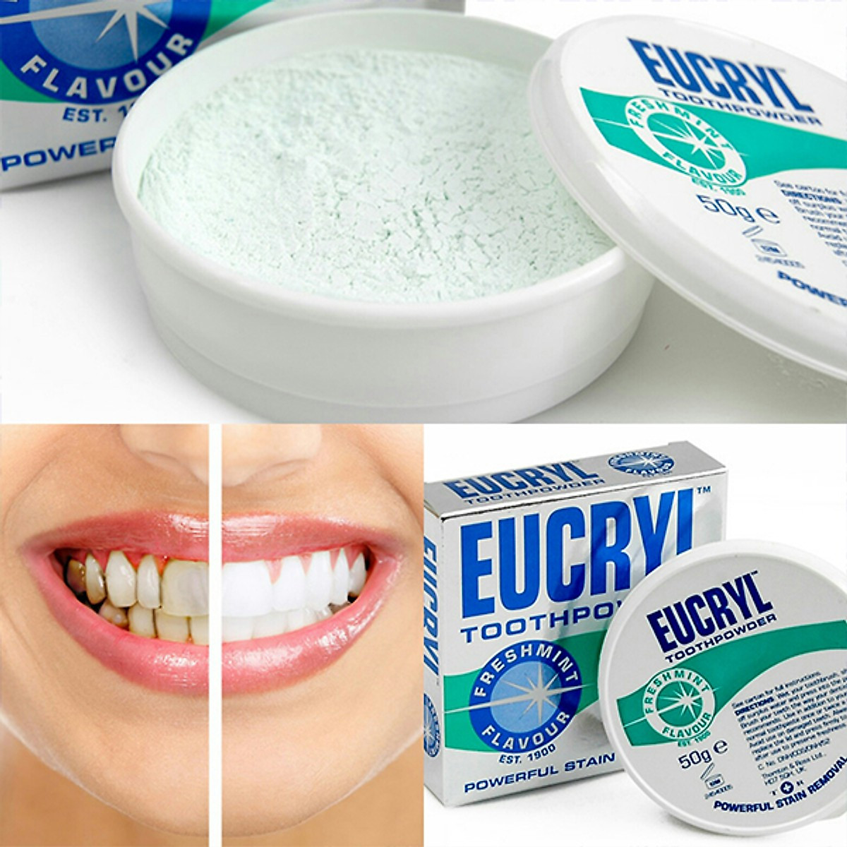 Bột Tẩy Trắng Răng Eucryl Toothpowder Freshmint 50g