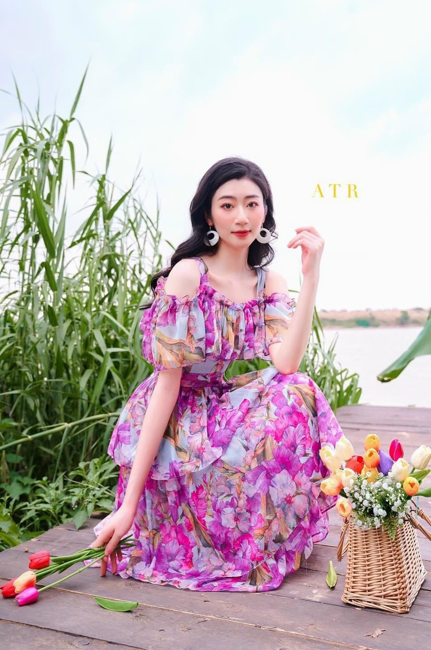 Đầm hoa voan tầng-QH #damnu