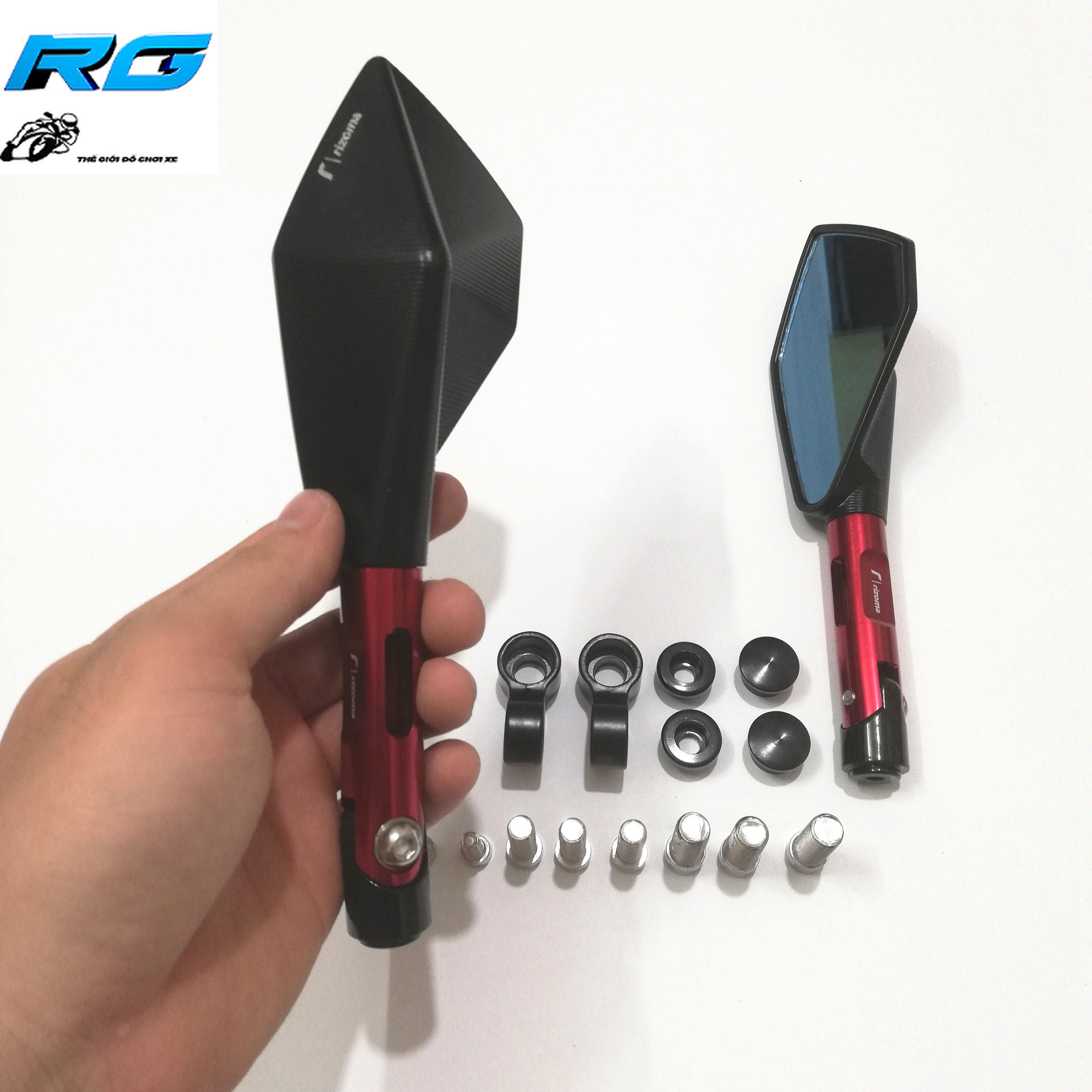 [HCM]Gương Chiếu Hậu Rizoma 5 Cạnh L2 Màu Đỏ - 1 Cặp