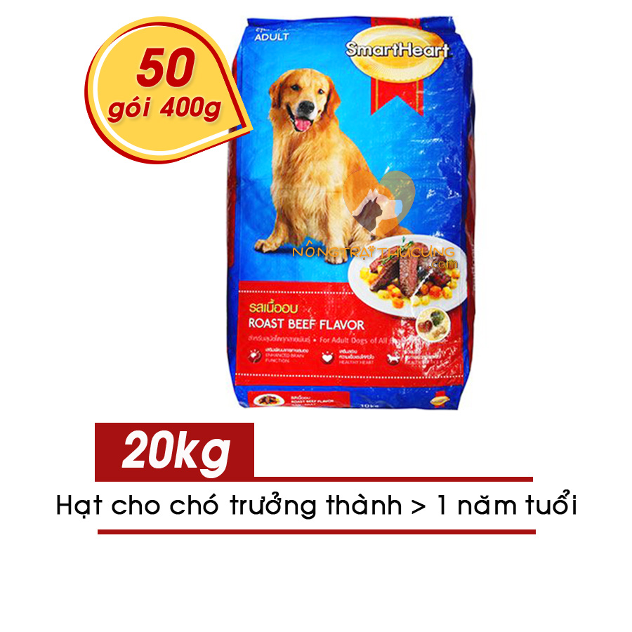 Thức ăn cho chó lớn smartheart adult roast beef flavor bao 20kg - vị bò nướng-