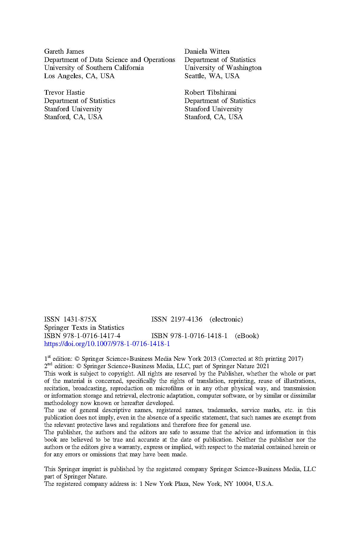 An Introduction To Statistical Learning (2021)