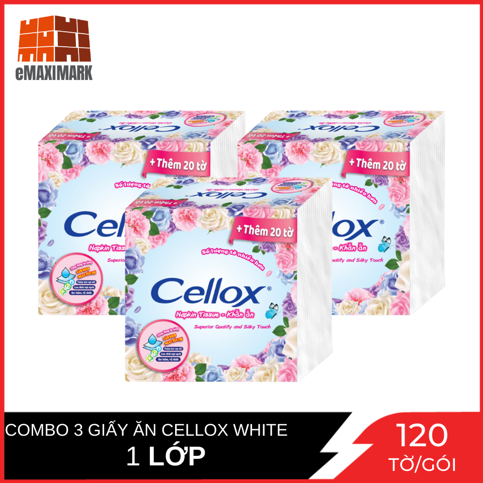 Combo 3 Giấy Ăn Cellox Napkin Gói 120 Tờ
