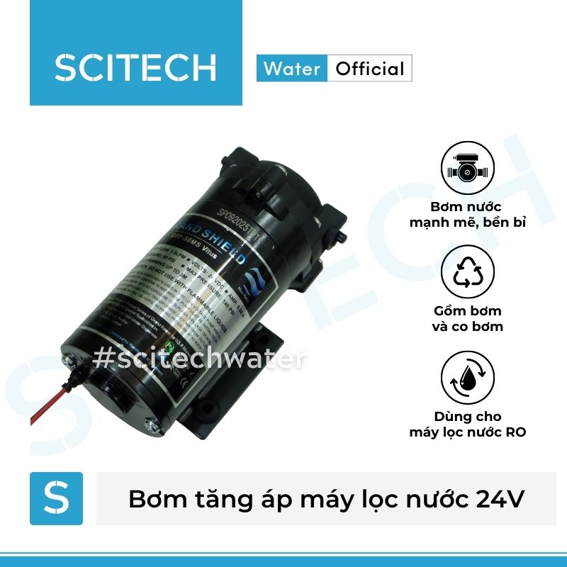 Bơm tăng áp máy lọc nước 24V (Tặng kèm co bơm) - Scitech Water