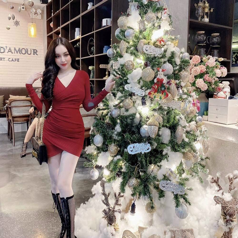 ĐẦM BODY  CỔ TIM CHÉO NGỰC TAY DÀI