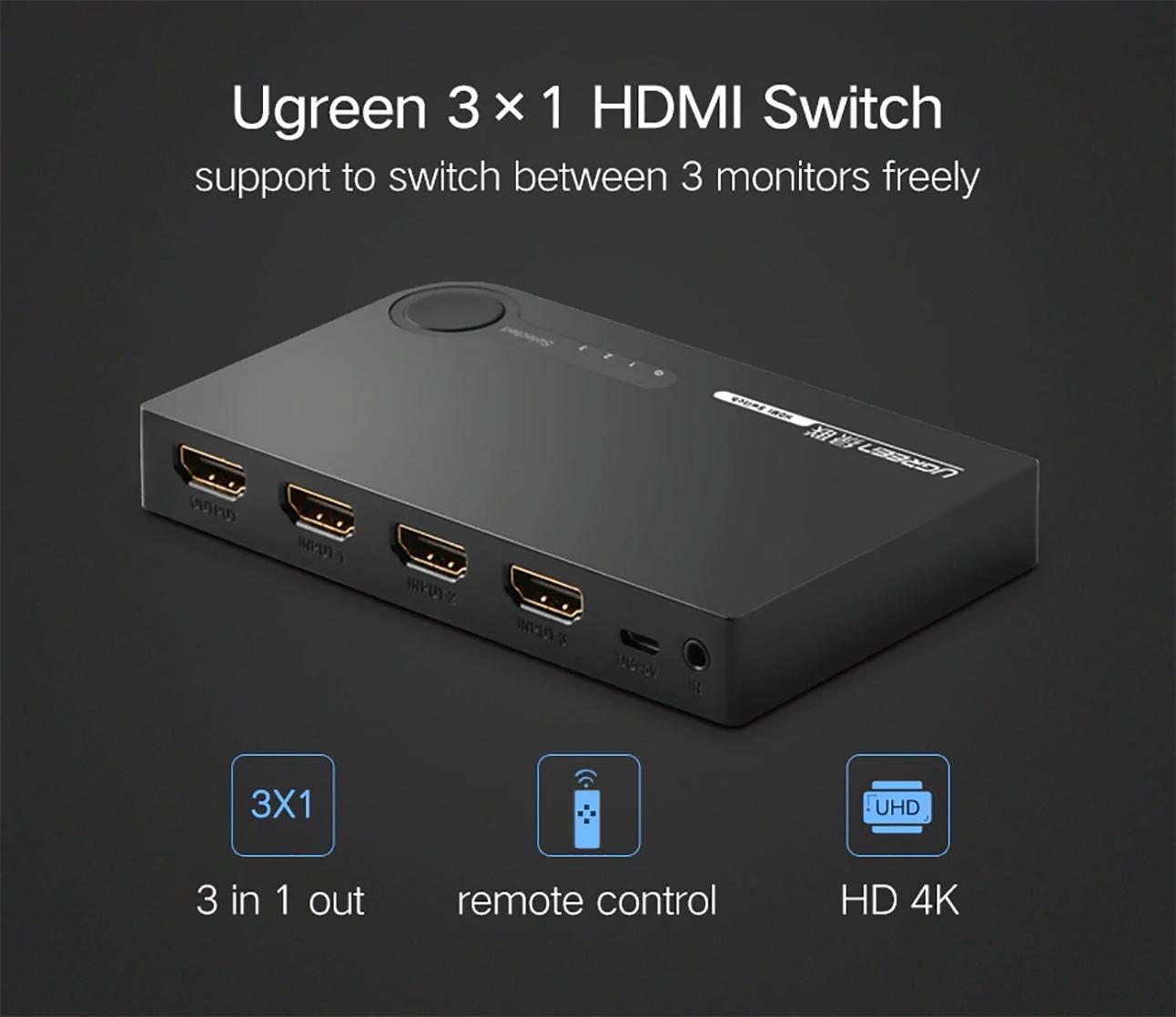 Bộ gộp HDMI 3 vào 1 ra Ugreen 40234