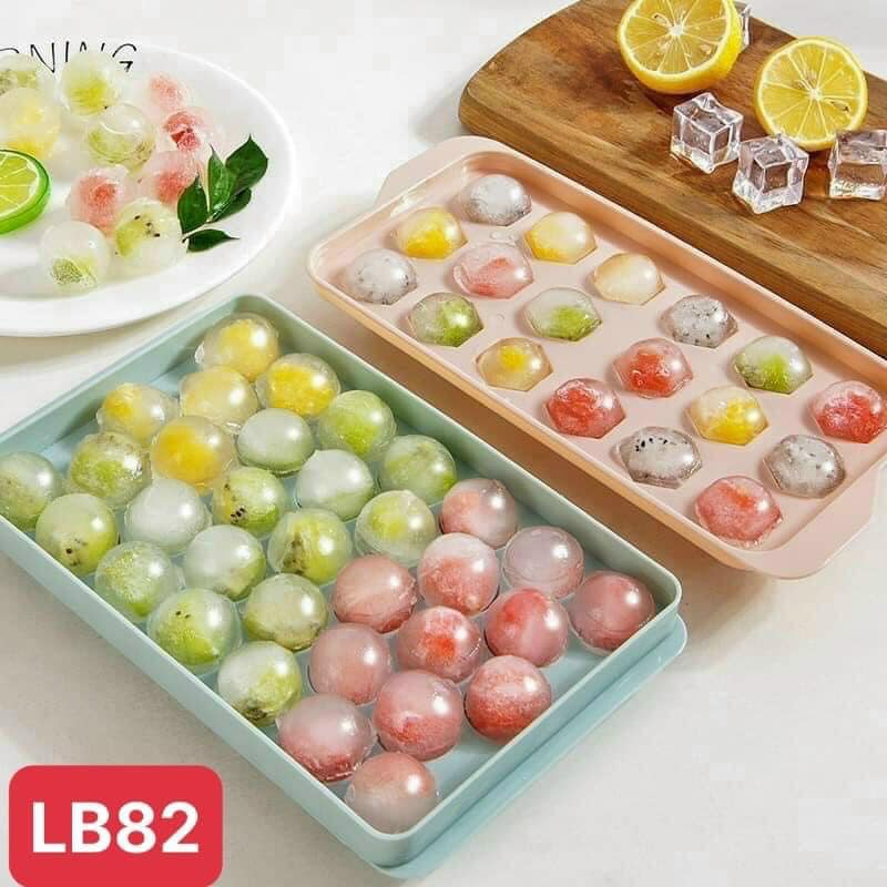 set 3 Khay Đựng Đá Có Nắp Khuôn Viên Tròn Có Thể Làm Kem Đá Hoa Quả