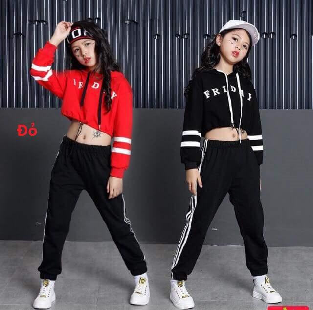 Đồ bé gái sành điệu Bộ quần áo dài thời trang dành cho bé gái áo lửng kiểu có nón - Quần áo trẻ em - SockiMall (Màu Đỏ) (MS: 190428)