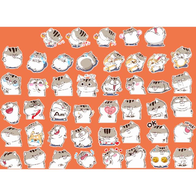 Set 30-80 Sticker Mèo Ami Mập Bụng Bự ảnh decal hình dán ép lụa