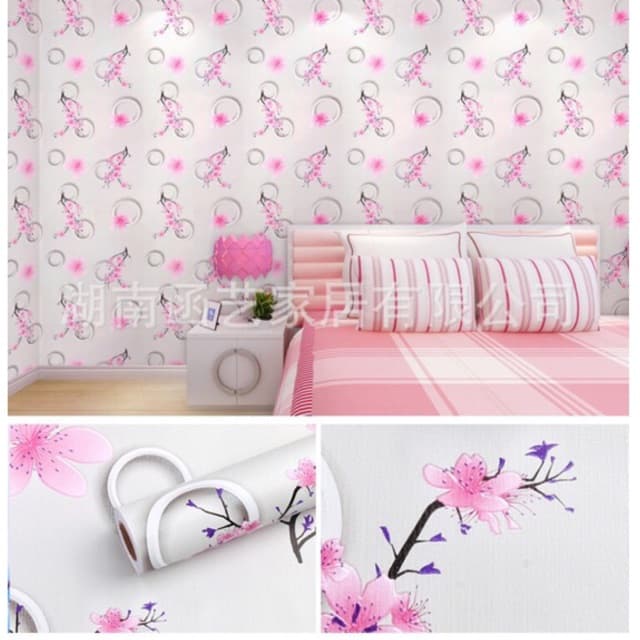 10m giấy dán tường hoa đào hồng ( cuộn dài 10m, khổ rộng 45cm, giấy có keo sẵn)