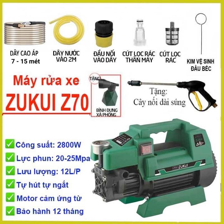 Máy rửa xe Zukui Z20 Z30 Z40 - Tặng kèm bình xà bông [Zukui 2400W] - Tự hút nước - Tự ngắt - Motor cảm ứng từ siêu bền [Z70 - công suát 2800W]