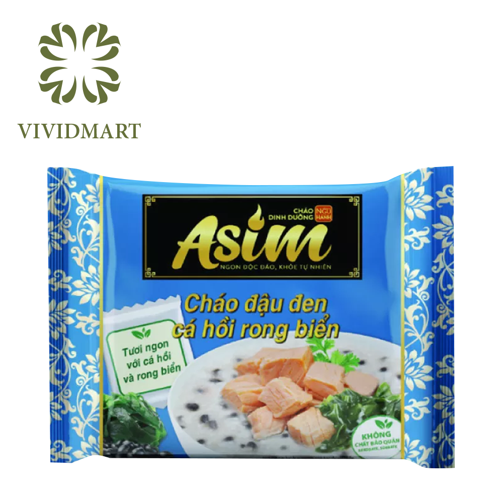 Gói lẻ CHÁO ASIM 5 VỊ ĐẬU: TRẮNG GÀ HẦM BÍ ĐỎ, ĐEN CÁ HỒI RONG BIỂN, XANH THỊT BẰM NẤM ĐÙI GÀ, BÒ CÀ RỐT, VÁN NẤM HƯƠNG