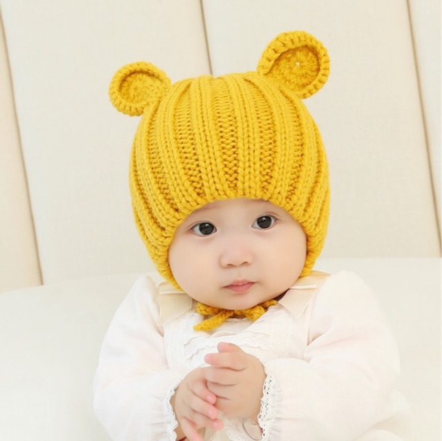 Mũ len tai gấu cho bé 0 - 3 tuổi