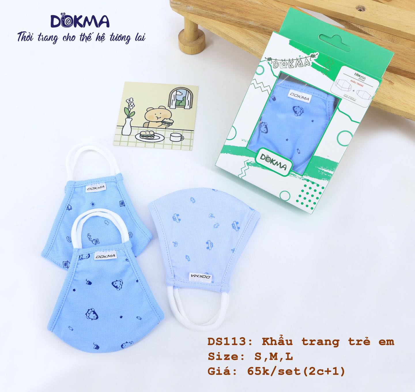 Set 3 khẩu trang vải bamboo Dokma cho bé