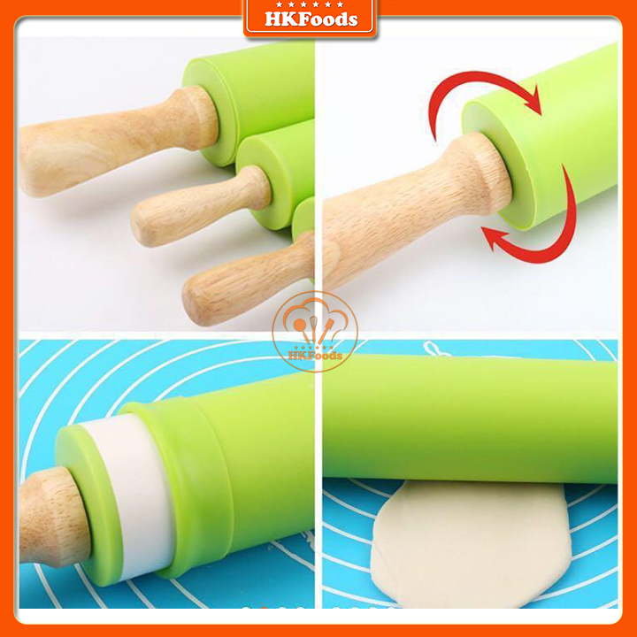 Cán Lăn Bột Silicon/Rolling Pin Có Trục Xoay 38cm