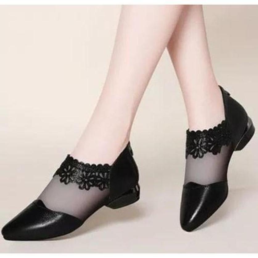 Giày búp bê nữ phối lưới ren cổ chân - Linus LN1704 giá rẻ